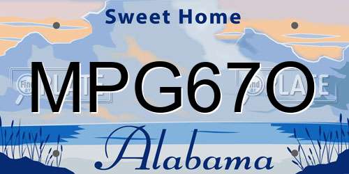 MPG67O Alabama License Plate