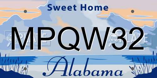 MPQW32 Alabama License Plate