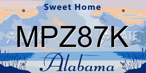 MPZ87K Alabama License Plate