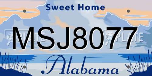 MSJ8077 Alabama License Plate