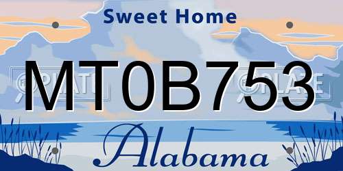 MT0B753 Alabama License Plate
