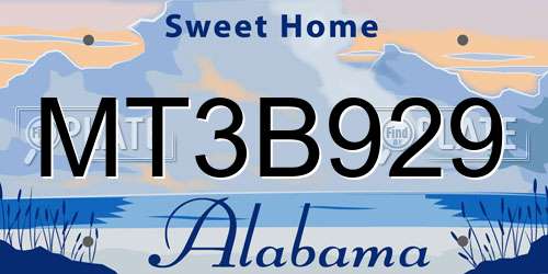 MT3B929 Alabama License Plate
