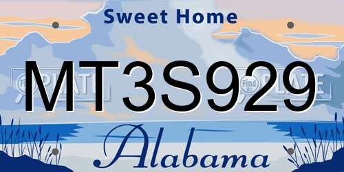 MT3S929 Alabama License Plate