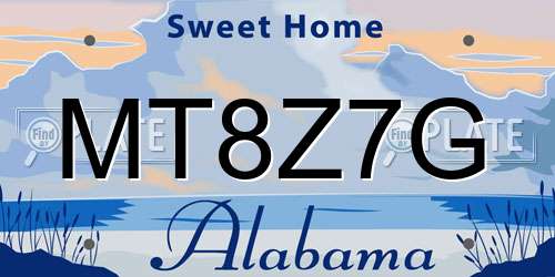 MT8Z7G Alabama License Plate