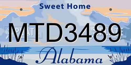 MTD3489 Alabama License Plate