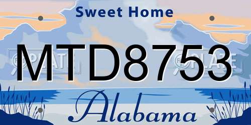 MTD8753 Alabama License Plate
