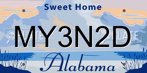 MY3N2D Alabama License Plate