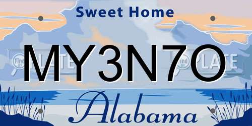 MY3N7O Alabama License Plate