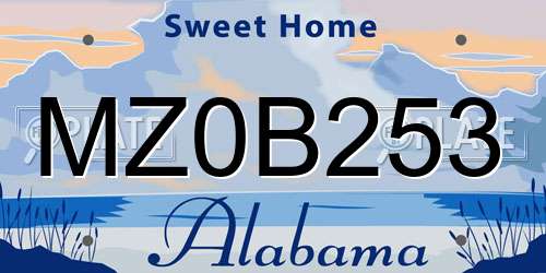 MZ0B253 Alabama License Plate