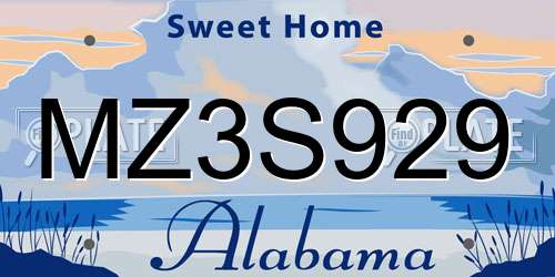 MZ3S929 Alabama License Plate