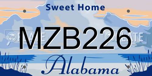 MZB226 Alabama License Plate