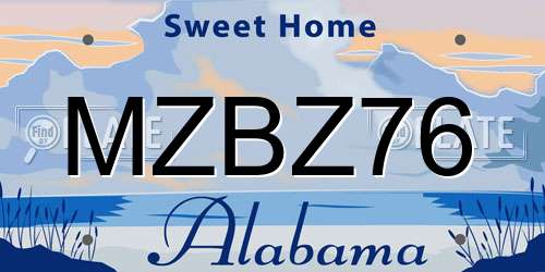 MZBZ76 Alabama License Plate