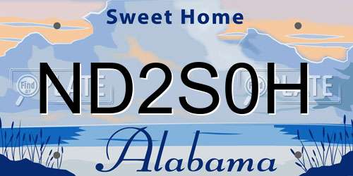 ND2S0H Alabama License Plate