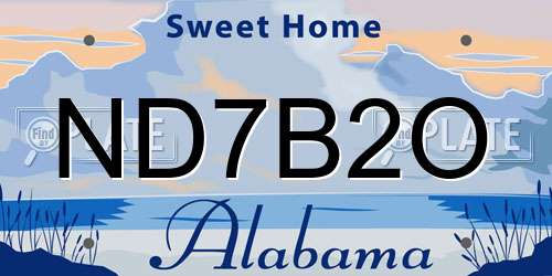 ND7B2O Alabama License Plate