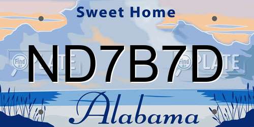 ND7B7D Alabama License Plate