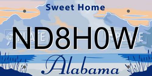 ND8H0W Alabama License Plate