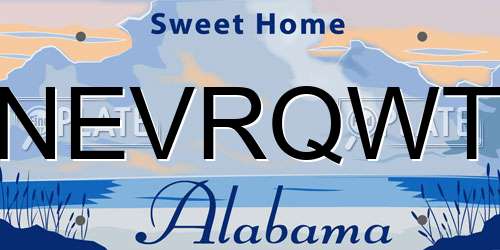 NEVRQWT Alabama License Plate