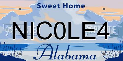 NIC0LE4 Alabama License Plate
