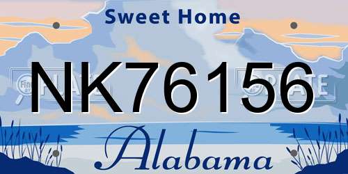 NK76156 Alabama License Plate