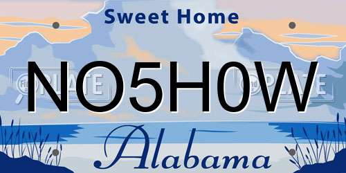 NO5H0W Alabama License Plate