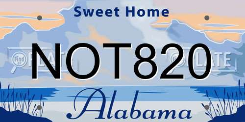 NOT820 Alabama License Plate