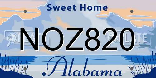 NOZ820 Alabama License Plate