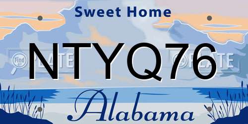 NTYQ76 Alabama License Plate