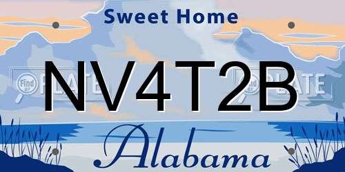 NV4T2B Alabama License Plate