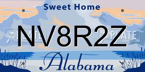NV8R2Z Alabama License Plate
