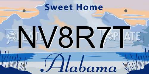 NV8R7T Alabama License Plate