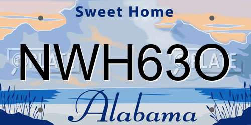 NWH63O Alabama License Plate