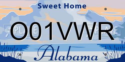 O01VWR Alabama License Plate