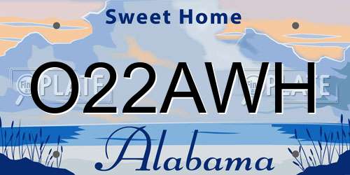 O22AWH Alabama License Plate