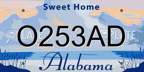 O253AD Alabama License Plate