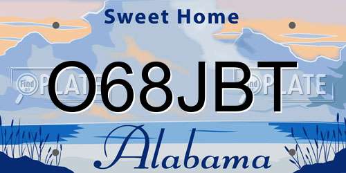 O68JBT Alabama License Plate
