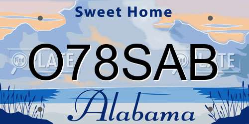 O78SAB Alabama License Plate