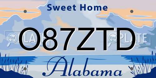 O87ZTD Alabama License Plate