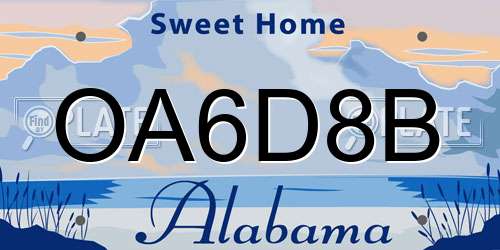 OA6D8B Alabama License Plate