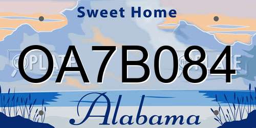 OA7B084 Alabama License Plate