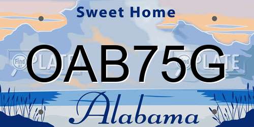 OAB75G Alabama License Plate