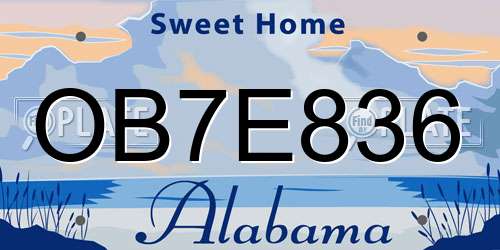 OB7E836 Alabama License Plate