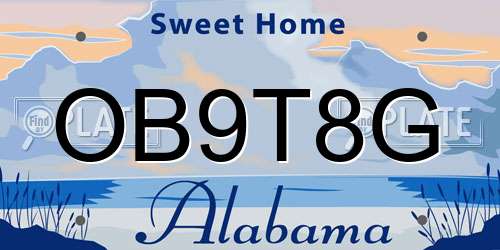OB9T8G Alabama License Plate