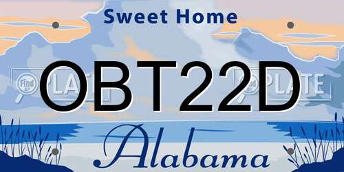 OBT22D Alabama License Plate