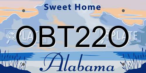 OBT22O Alabama License Plate