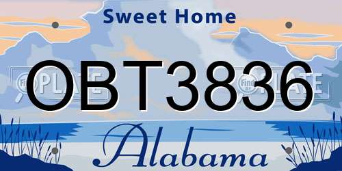 OBT3836 Alabama License Plate