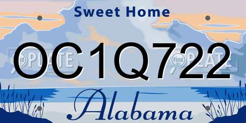 OC1Q722 Alabama License Plate