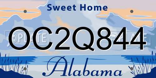 OC2Q844 Alabama License Plate