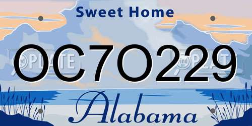 OC7O229 Alabama License Plate