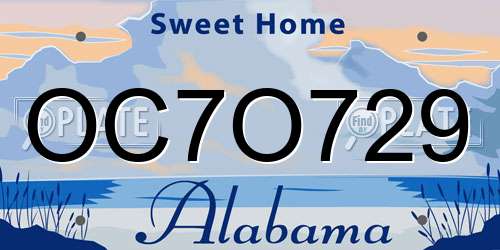OC7O729 Alabama License Plate