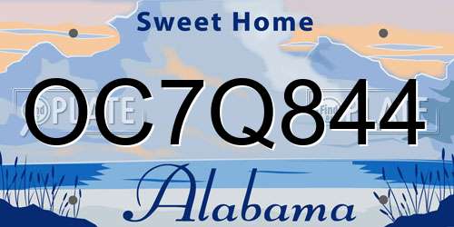 OC7Q844 Alabama License Plate